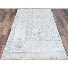 Load image into Gallery viewer, 3&#39;2&quot;x5&#39;2&quot; Old Wood White, Cleaned, Ends And Sides Secured, Soft And Shiny Wool, Hand Knotted, Fragment, Persian Vintage, Worn and Distressed Condition with No Holes, Oriental Rug Sh237 FWR1422