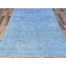 Load image into Gallery viewer, 4&#39;4&quot;x6&#39;3&quot; Pacific Coast Blue, Worn Down Vintage Persian, Sides and Ends Professionally Secured and Cleaned, Distressed, Sheared Low, Hand Knotted, 100% Wool, Oriental Rug Sh239 FWR1434