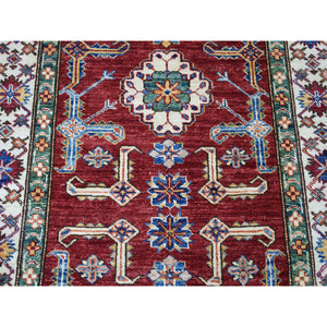 3'5"x19'3" Red Super Kazak Geometric Design Hand-Knotted XL Runner Oriental Rug FWR302514