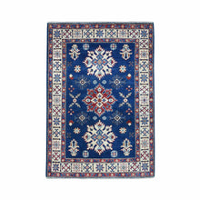 Load image into Gallery viewer, 4&#39;1&quot;x5&#39;10&quot; Navy Blue Geometric Design Kazak Pure Wool Hand-Knotted Oriental Rug FWR306798