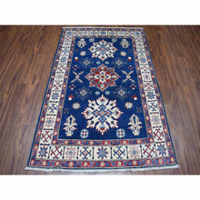 Load image into Gallery viewer, 4&#39;1&quot;x5&#39;10&quot; Navy Blue Geometric Design Kazak Pure Wool Hand-Knotted Oriental Rug FWR306798