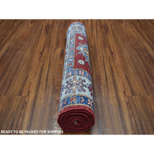 Load image into Gallery viewer, 2&#39;7&quot;x8&#39;6&quot; Red Hand-Knotted Geometric Design Super Kazak Pure Wool Oriental Runner Rug FWR333216