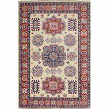 Load image into Gallery viewer, 4&#39;x5&#39;6&quot; Ivory Special Kazak Tribal Design Pure Wool Hand Knotted Oriental Rug FWR342474