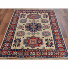 Load image into Gallery viewer, 4&#39;x5&#39;6&quot; Ivory Special Kazak Tribal Design Pure Wool Hand Knotted Oriental Rug FWR342474