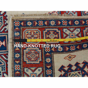 4'x5'6" Ivory Special Kazak Tribal Design Pure Wool Hand Knotted Oriental Rug FWR342474