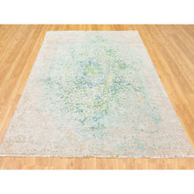 Load image into Gallery viewer, 6&#39;1&quot;x8&#39;10&quot; Ivory Touch Of Green Pure Silk With Textured Wool Hand Knotted Oriental Rug FWR350622