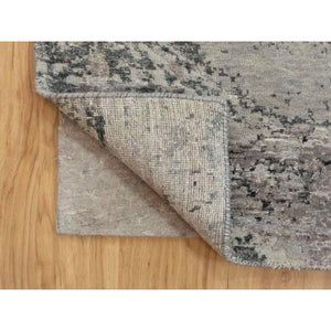 2'8"x7'8" Gray Abstract Design Wool And Silk Runner Hand Knotted Oriental Rug FWR350748