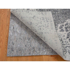 4'x6' Gray Abstract Design Wool And Silk Hi-Low Pile Denser Weave Hand Knotted Oriental Rug FWR354510