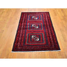 Load image into Gallery viewer, 3&#39;5&quot;x6&#39;1&quot; Vintage Persian Baluch with Bashir Design Red Organic Wool Hand Knotted Oriental Rug FWR359310