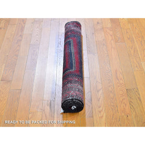 3'5"x6'1" Vintage Persian Baluch with Bashir Design Red Organic Wool Hand Knotted Oriental Rug FWR359310