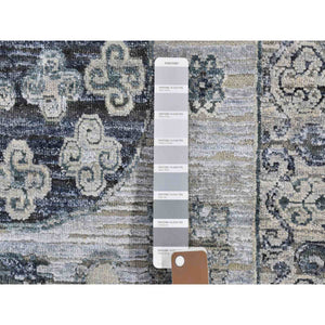 3'x5'2" Khotan Design Pure Silk with Textured Wool Gray Hand Knotted Oriental Rug FWR359724