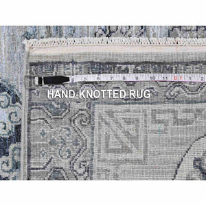 3'x5'2" Khotan Design Pure Silk with Textured Wool Gray Hand Knotted Oriental Rug FWR359724