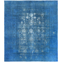 Load image into Gallery viewer, 9&#39;8&quot;x10&#39;10&quot; Blue Vintage Overdyed Persian Tabriz Distressed Worn Wool Shaved Down Hand Knotted Squarish Oriental Rug FWR368922