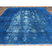 Load image into Gallery viewer, 9&#39;8&quot;x10&#39;10&quot; Blue Vintage Overdyed Persian Tabriz Distressed Worn Wool Shaved Down Hand Knotted Squarish Oriental Rug FWR368922