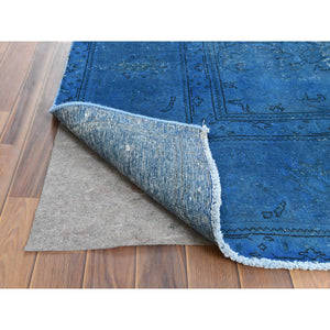 9'8"x10'10" Blue Vintage Overdyed Persian Tabriz Distressed Worn Wool Shaved Down Hand Knotted Squarish Oriental Rug FWR368922