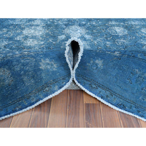 9'8"x10'10" Blue Vintage Overdyed Persian Tabriz Distressed Worn Wool Shaved Down Hand Knotted Squarish Oriental Rug FWR368922