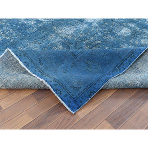 9'8"x10'10" Blue Vintage Overdyed Persian Tabriz Distressed Worn Wool Shaved Down Hand Knotted Squarish Oriental Rug FWR368922