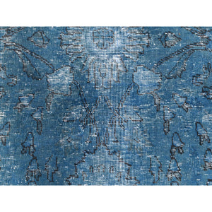 9'8"x10'10" Blue Vintage Overdyed Persian Tabriz Distressed Worn Wool Shaved Down Hand Knotted Squarish Oriental Rug FWR368922