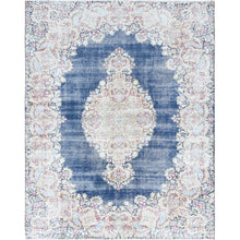 Load image into Gallery viewer, 8&#39;6&quot;x11&#39;2&quot; Distressed Look, Worn Wool, Sheared Low, Hand Knotted, Denim Blue, Vintage Persian Kerman, Oriental Rug FWR370806