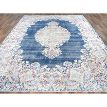 Load image into Gallery viewer, 8&#39;6&quot;x11&#39;2&quot; Distressed Look, Worn Wool, Sheared Low, Hand Knotted, Denim Blue, Vintage Persian Kerman, Oriental Rug FWR370806