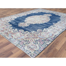 Load image into Gallery viewer, 8&#39;6&quot;x11&#39;2&quot; Distressed Look, Worn Wool, Sheared Low, Hand Knotted, Denim Blue, Vintage Persian Kerman, Oriental Rug FWR370806