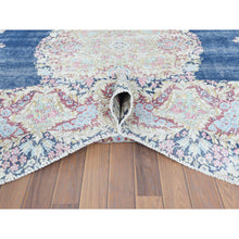 Load image into Gallery viewer, 8&#39;6&quot;x11&#39;2&quot; Distressed Look, Worn Wool, Sheared Low, Hand Knotted, Denim Blue, Vintage Persian Kerman, Oriental Rug FWR370806