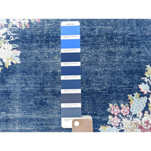 Load image into Gallery viewer, 8&#39;6&quot;x11&#39;2&quot; Distressed Look, Worn Wool, Sheared Low, Hand Knotted, Denim Blue, Vintage Persian Kerman, Oriental Rug FWR370806