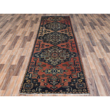 Load image into Gallery viewer, 3&#39;1&quot;x9&#39;6&quot; Terracotta Red Worn Wool Hand Knotted Vintage Persian Hamadan, Cropped Thin Distressed Look, Wide Runner Oriental Rug FWR371640