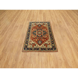 3'1"x5'2" Soft And Supple Wool Red Antiqued Heriz Re-Creation Hand Knotted Oriental Rug FWR372108