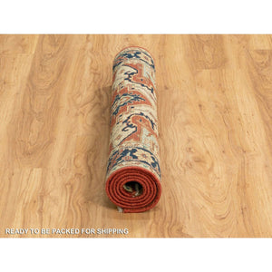 3'1"x5'2" Soft And Supple Wool Red Antiqued Heriz Re-Creation Hand Knotted Oriental Rug FWR372108