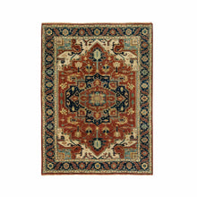 Load image into Gallery viewer, 4&#39;1&quot;x6&#39; Hand Knotted Red Antiqued Heriz Re-Creation Geometric Design Pure Wool Oriental Rug FWR372126