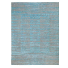 Load image into Gallery viewer, 10&#39;x14&#39; Blue Jacquard Hand Loomed Modern Organic Wool And Art Silk Oriental Rug FWR372702