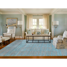 Load image into Gallery viewer, 10&#39;x14&#39; Blue Jacquard Hand Loomed Modern Organic Wool And Art Silk Oriental Rug FWR372702