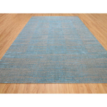 Load image into Gallery viewer, 10&#39;x14&#39; Blue Jacquard Hand Loomed Modern Organic Wool And Art Silk Oriental Rug FWR372702