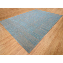 Load image into Gallery viewer, 10&#39;x14&#39; Blue Jacquard Hand Loomed Modern Organic Wool And Art Silk Oriental Rug FWR372702