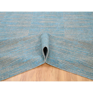 10'x14' Blue Jacquard Hand Loomed Modern Organic Wool And Art Silk Oriental Rug FWR372702