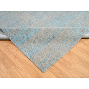 10'x14' Blue Jacquard Hand Loomed Modern Organic Wool And Art Silk Oriental Rug FWR372702