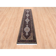 Load image into Gallery viewer, 2&#39;7&quot;X11&#39;10&quot; Black Fish Medallion Design Tabriz Mahi Hand Knotted Wool And Silk Oriental Runner Rug FWR375042