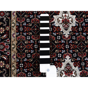 2'7"X11'10" Black Fish Medallion Design Tabriz Mahi Hand Knotted Wool And Silk Oriental Runner Rug FWR375042