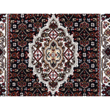 Load image into Gallery viewer, 2&#39;1&quot;x8&#39; Tabriz Mahi Fish Medallion Design Black Hand Knotted Wool And Silk Oriental Runner Rug FWR375348