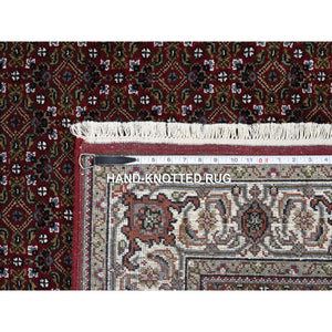 4'x5'10" Rich Red Hand Knotted 175 KPSI Wool and Silk Herati with All Over Design Oriental Rug FWR384744