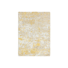 Load image into Gallery viewer, 2&#39;x2&#39;9&quot; Gold-Cream Hand Knotted Abstract Design, Hi-Low Pile, Wool and Silk Mat Oriental Rug FWR386064