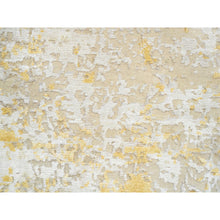 Load image into Gallery viewer, 2&#39;x2&#39;9&quot; Gold-Cream Hand Knotted Abstract Design, Hi-Low Pile, Wool and Silk Mat Oriental Rug FWR386064