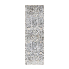 Load image into Gallery viewer, 2&#39;7&quot;x8&#39;3&quot; Black and Silver, Silk with Textured Wool Hand Knotted, Willow and Cypress Tree Design, Runner Oriental Rug FWR386526