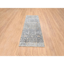 Load image into Gallery viewer, 2&#39;7&quot;x8&#39;3&quot; Black and Silver, Silk with Textured Wool Hand Knotted, Willow and Cypress Tree Design, Runner Oriental Rug FWR386526