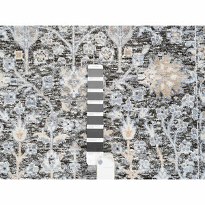 2'7"x8'3" Black and Silver, Silk with Textured Wool Hand Knotted, Willow and Cypress Tree Design, Runner Oriental Rug FWR386526