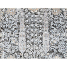 Load image into Gallery viewer, 2&#39;7&quot;x8&#39;3&quot; Black and Silver, Silk with Textured Wool Hand Knotted, Willow and Cypress Tree Design, Runner Oriental Rug FWR386526