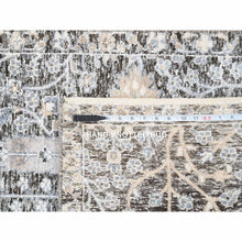 Load image into Gallery viewer, 2&#39;7&quot;x8&#39;3&quot; Black and Silver, Silk with Textured Wool Hand Knotted, Willow and Cypress Tree Design, Runner Oriental Rug FWR386526