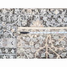 Load image into Gallery viewer, 2&#39;7&quot;x8&#39;3&quot; Black and Silver, Willow and Cypress Tree Design, Silk with Textured Wool Hand Knotted, Runner Oriental Rug FWR386532