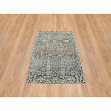 Load image into Gallery viewer, 3&#39;x5&#39; Black and Silver, Willow and Cypress Tree Design, Silk with Textured Wool, Hand Knotted, Oriental Rug FWR391086